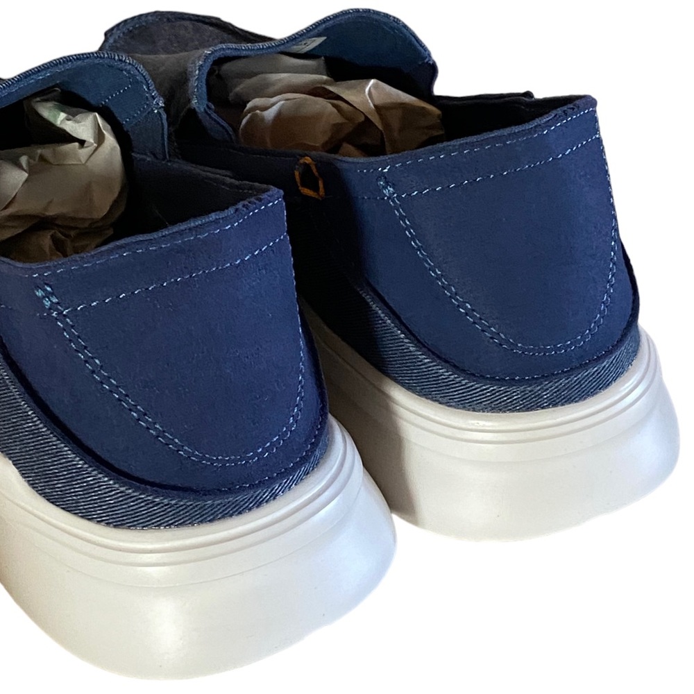 OrthoComfoot Slip-On Blue Denim Suede Boat Shoe Loafer/Arch Support Size… - Picture 6 of 8